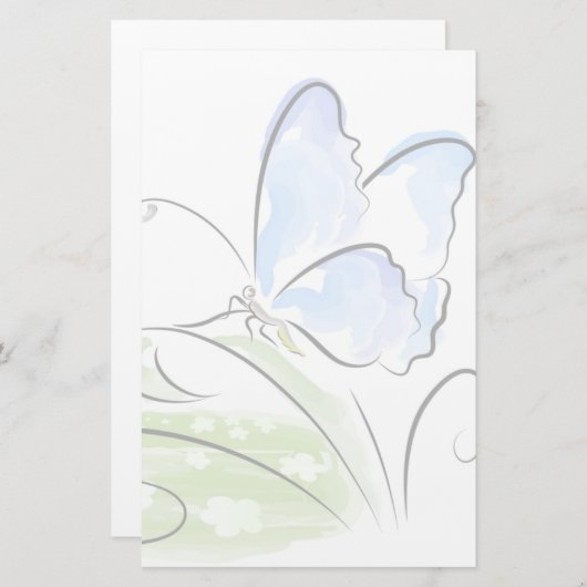 Botervlieg op gras over bloemveld briefpapier (Voorkant / Achterkant)