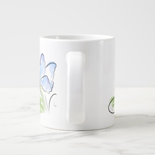 Botervlieg op gras over bloemveld grote koffiekop (Achterkant)