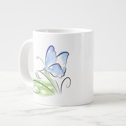 Botervlieg op gras over bloemveld grote koffiekop (Links)