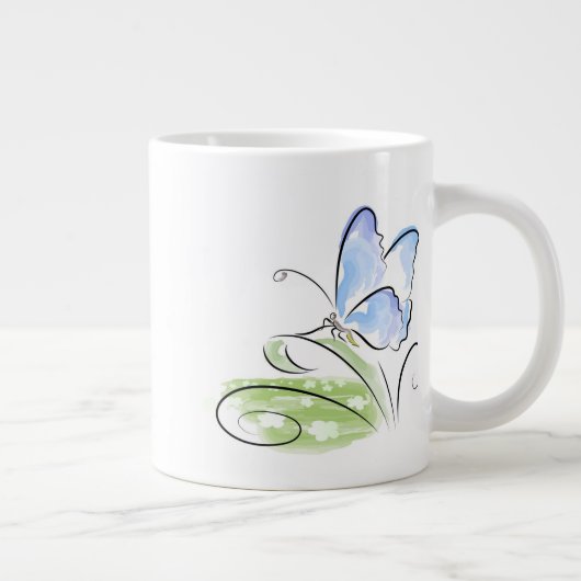 Botervlieg op gras over bloemveld grote koffiekop (Rechts)