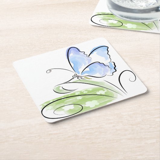 Botervlieg op gras over bloemveld kartonnen onderzetters (Schuin)