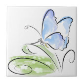 Botervlieg op gras over bloemveld tegeltje (Voorkant)