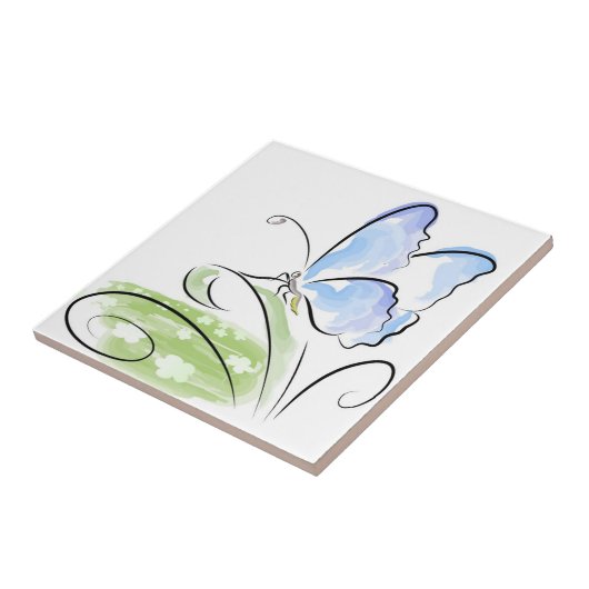 Botervlieg op gras over bloemveld tegeltje (Zijkant)