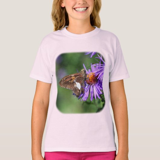 Botervlieg op Natuur van Paarse esters T-shirt (Voorkant)