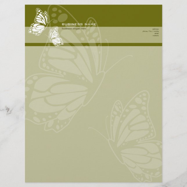 Botervlieg op Olive Green Elegant Simple Briefhoofd (Voorkant)