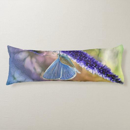 Botervlieg op paarse bloemen lichaamskussen (Voorkant)