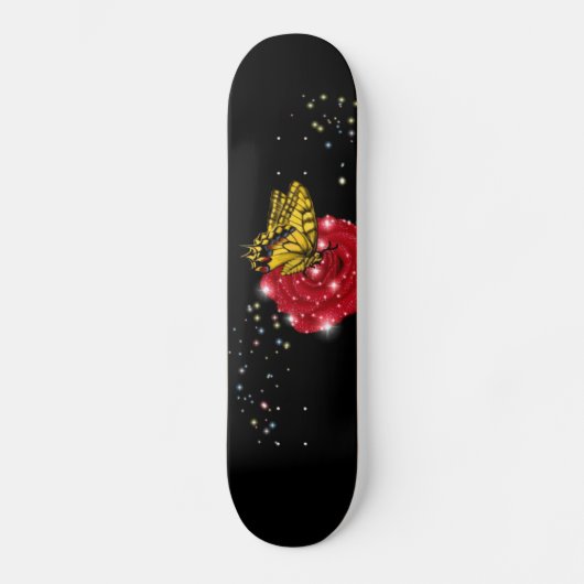 Botervlieg op rode roos met sterretjes regendruppe persoonlijk skateboard (Voorkant)