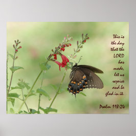Botervlieg op wilde bloem, met psalm 118:24 poster