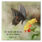 Botervlieg op wilde bloemen met scriptversie tegeltje (Voorkant)