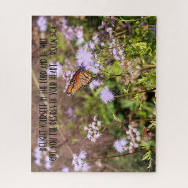 Botervlieg op wilde bloemen met vers van Psalm 37: Legpuzzel