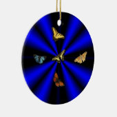 Botervlieg op zwarte en blauwe regenboog keramisch ornament (Rechts)