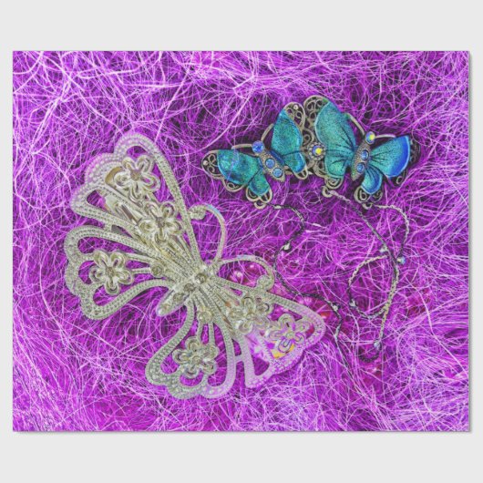 Botervlieg Paars Blauwgroen blauw goud elegant kle Cadeaupapier (Vlak)