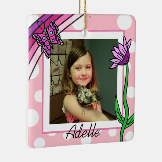 Botervlieg, regenboog, bloem kerstfoto keramisch ornament (Rechts)