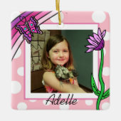 Botervlieg, regenboog, bloem kerstfoto keramisch ornament (Voorkant)