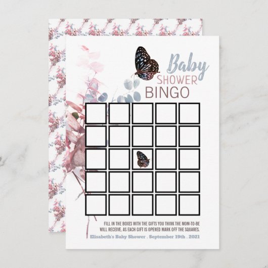 Botervliegbladeren, elegant Baby shower Bingo (Voorkant / Achterkant)