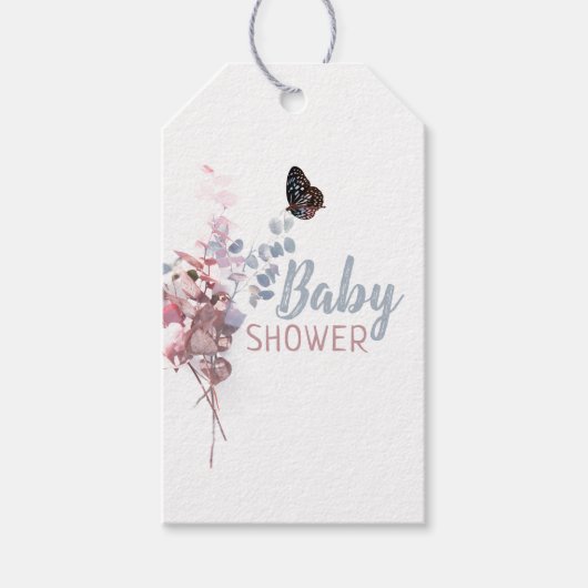 Botervliegbladeren, elegant Baby shower Cadeaulabel (Voorkant)
