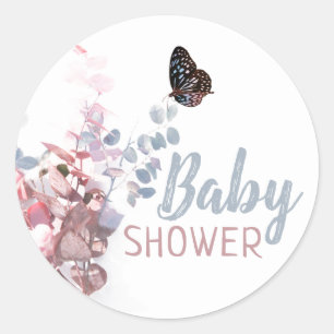 Botervliegbladeren, elegant Baby shower Ronde Sticker