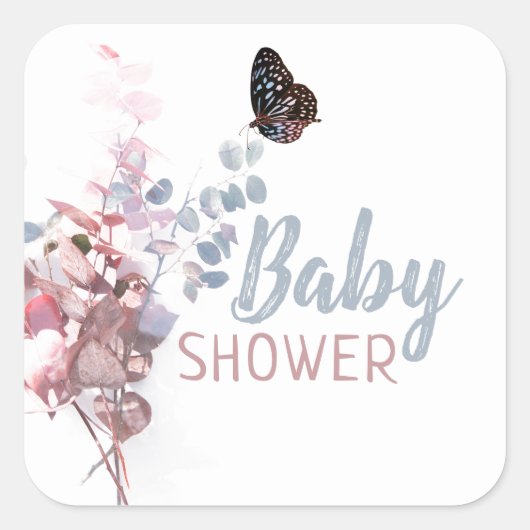 Botervliegbladeren, elegant Baby shower Vierkante Sticker (Voorkant)