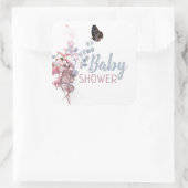 Botervliegbladeren, elegant Baby shower Vierkante Sticker (Tas)