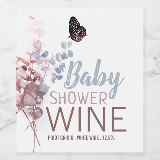 Botervliegbladeren, elegant Baby shower Wijn Etiket (Enkel label)