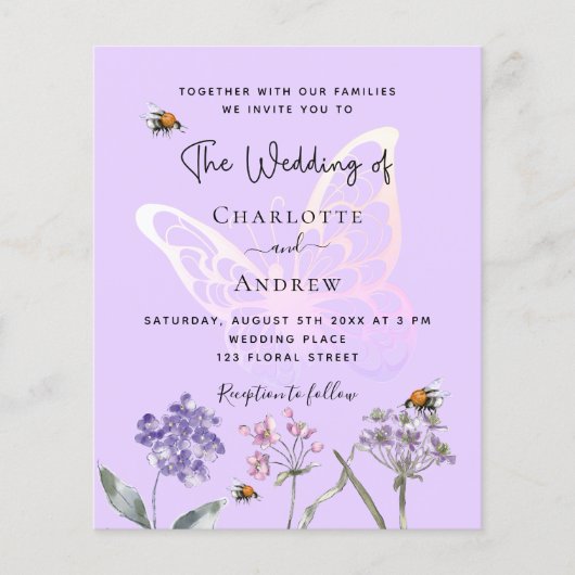 Botervliegbloemen schenden uitnodiging voor bruilo flyer (Voorkant)