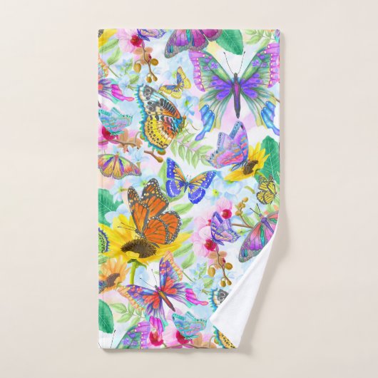 Botervliegen en bloemen bad handdoek (Handdoek)