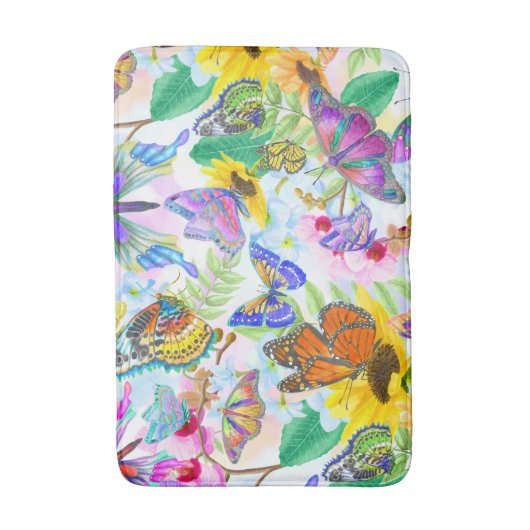 Botervliegen en bloemen badmat (Voorkant Verticaal)