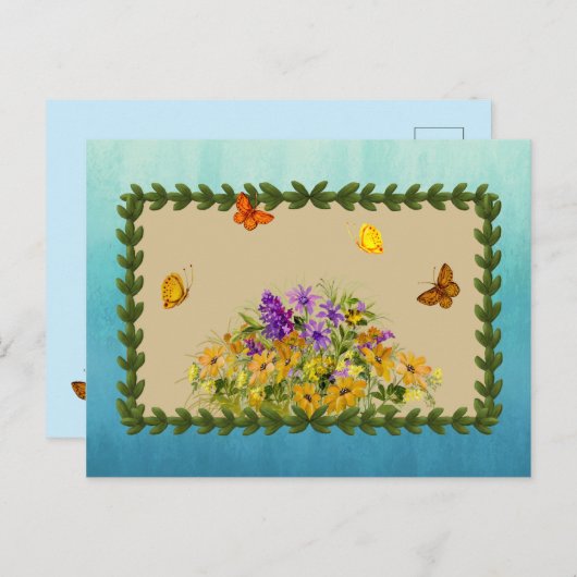 Botervliegen en bloemen briefkaart (Voorkant / Achterkant)