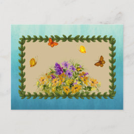 Botervliegen en bloemen briefkaart