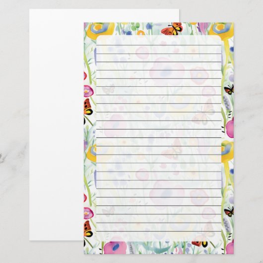 Botervliegen en bloemen briefpapier (Voorkant / Achterkant)