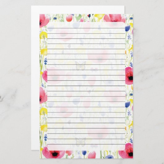 Botervliegen en bloemen briefpapier (Voorkant / Achterkant)