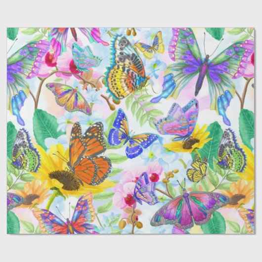 Botervliegen en bloemen cadeaupapier (Vlak)