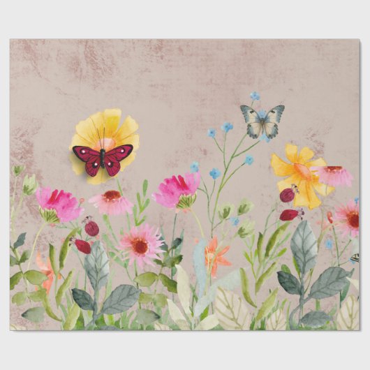 Botervliegen en bloemen cadeaupapier (Vlak)