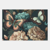 Botervliegen en bloemen, donkerklassiek ontwerp inpakpapier vel (Voorkant 3)