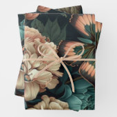 Botervliegen en bloemen, donkerklassiek ontwerp inpakpapier vel (In situ)