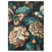 Botervliegen en bloemen, donkerklassiek ontwerp klembord (Achterkant)