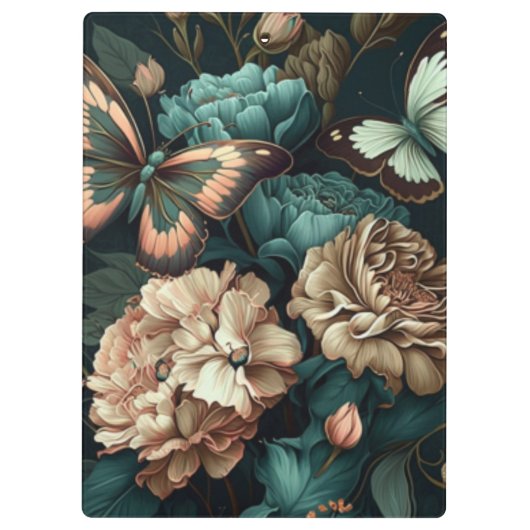 Botervliegen en bloemen, donkerklassiek ontwerp klembord (Achterkant)