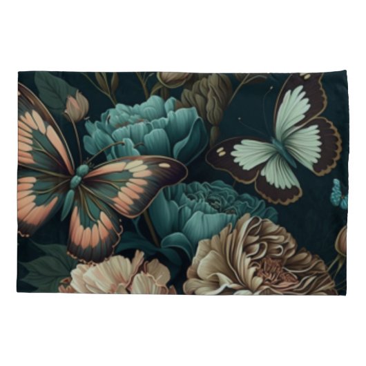 Botervliegen en bloemen, donkerklassiek ontwerp kussensloop (Achterkant)