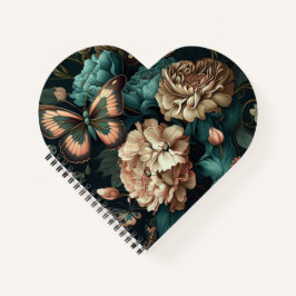 Botervliegen en bloemen, donkerklassiek ontwerp notitieboek