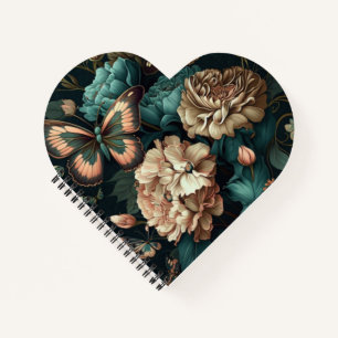 Botervliegen en bloemen, donkerklassiek ontwerp notitieboek