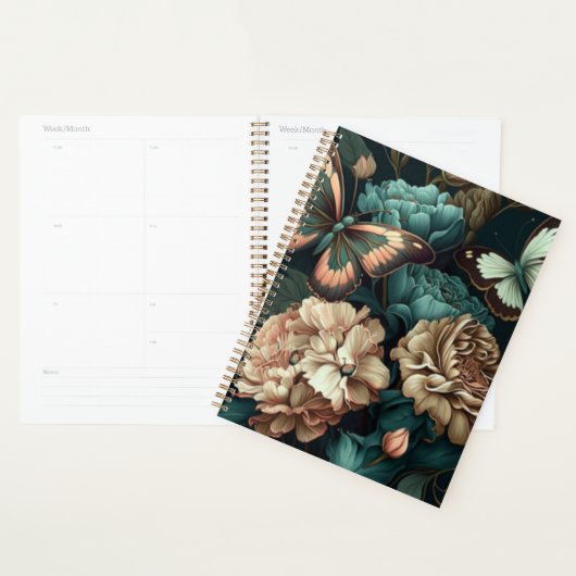Botervliegen en bloemen, donkerklassiek ontwerp planner (Display)