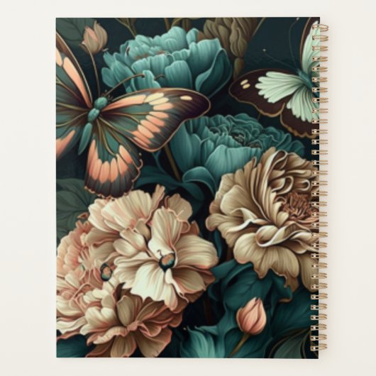 Botervliegen en bloemen, donkerklassiek ontwerp planner (Achterkant)