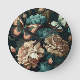 Botervliegen en bloemen, donkerklassiek ontwerp ronde klok