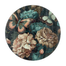 Botervliegen en bloemen, donkerklassiek ontwerp