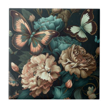 Botervliegen en bloemen, donkerklassiek ontwerp