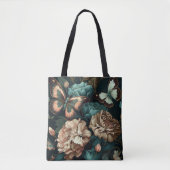 Botervliegen en bloemen, donkerklassiek ontwerp tote bag (Voorkant)