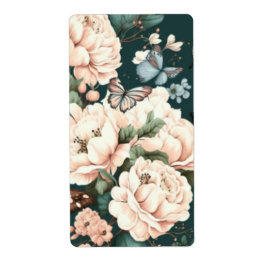 Botervliegen en bloemen etiket