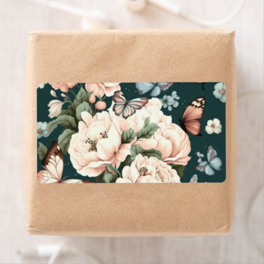 Botervliegen en bloemen etiket (Insitu)