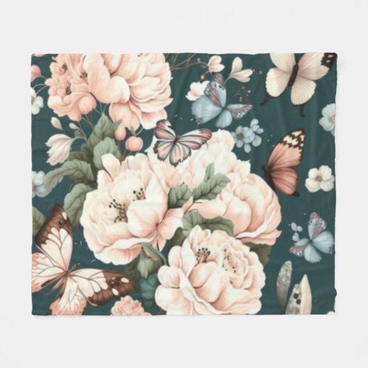 Botervliegen en bloemen fleece deken (Voorkant (Horizontaal))