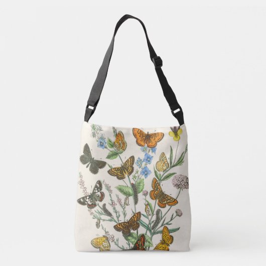 Botervliegen en bloemen Illustratie 1 Crossbody Tas (Achterkant)